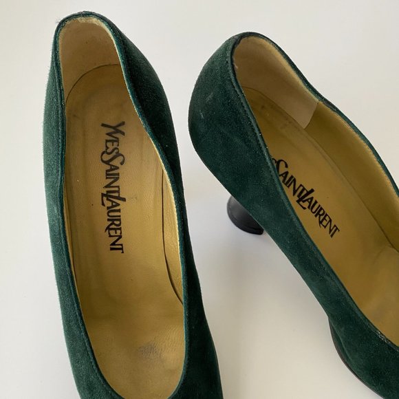 VINTAGE Yves Saint Laurent Deep Emerald Suede Heel - Picture 2 of 7